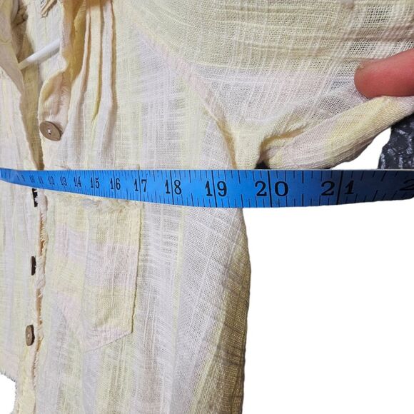 Free People We The Free Away At Sea Yellow Striped Frayed Hem Top size S - Picture 5 of 12
